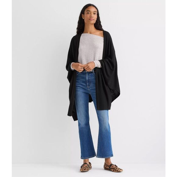 LOFT Sweaters - LOFT $89 Travel Wrap sweater shawl kimono Black ONE SIZE NEW